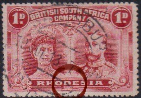 RHODESIA 1910 1d DOUBLE HEAD SG 123 WITH "OD" VARIETY SOUND USED