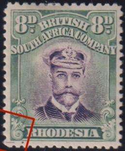 RHODESIA - BSAC 1913 8d ADMIRAL WITH PRINTER'S GUIDELINE FINE MINT SG230  - SCARCE!