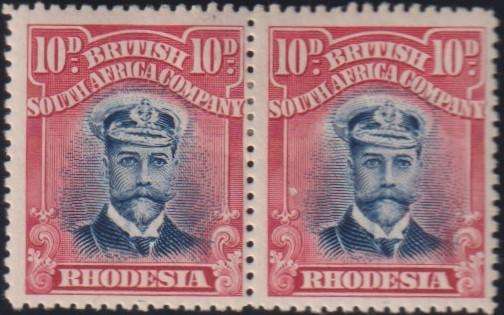 RHODESIA - BSAC 1913 10d ADMIRAL PAIR  SACC 247 FINE  MINT CV R1200