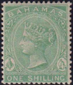 BAHAMAS 1863 1/- HINGED MINT SG 44  CV £50- SCARCE!