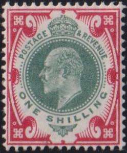 GREAT BRITAIN 1902 1/- SUPERB LIGHTLY HINGED  MINT CV£100