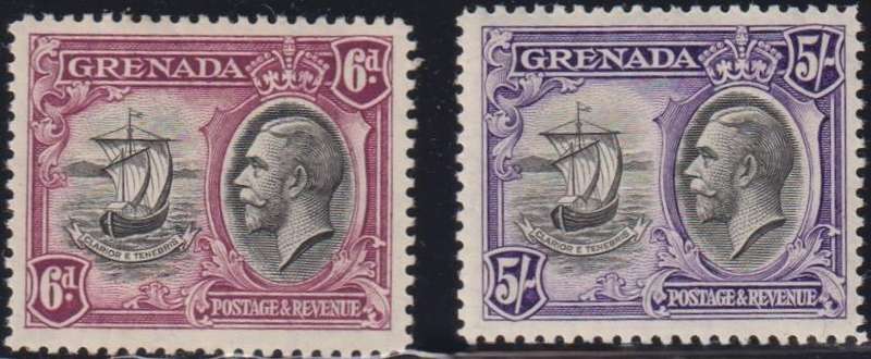 GRENADA 1934 KGV 6d & 5/-  SUPERB LIGHTLY HINGED MINT