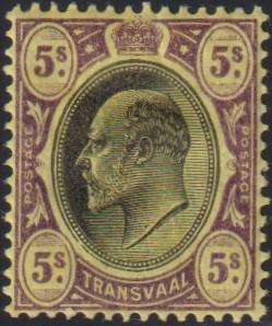 TRANSVAAL 1904 EDWARD V11 5/- HINGED MINT