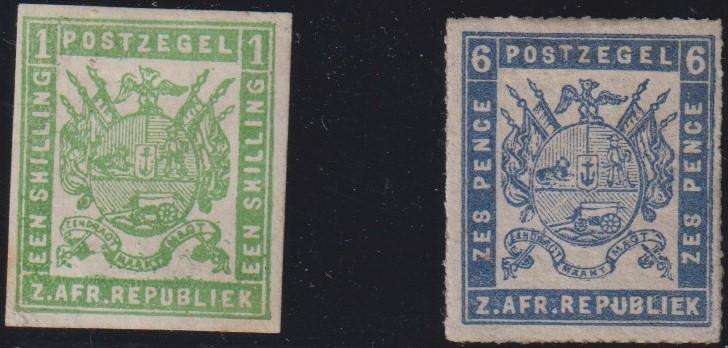 TRANSVAAL 1870 1/- IMPERF  & 6d ROULETTE  MINT