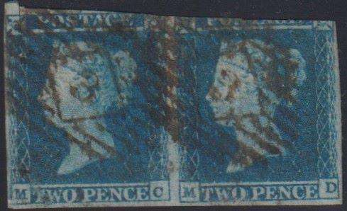 GREAT BRITAIN 1841 2d BLUE PAIR USED