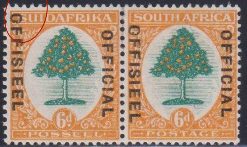 SA 1929 6d  OFFICIAL "RAISED OFFISIEEL" HINGED MINT WITH STOP- SACC O10v