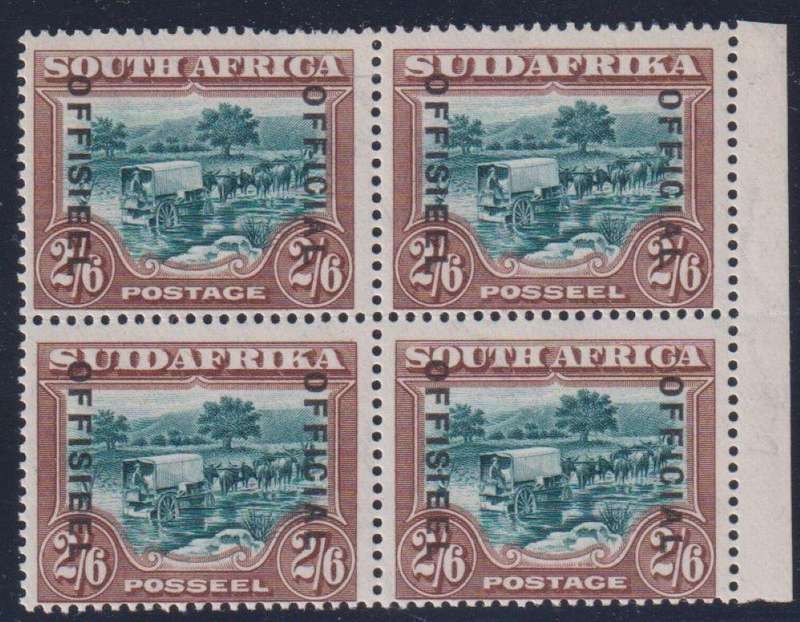 SA 1932 2/6 OFFICIAL UNMOUNTED MINT BLOCK SACC O22d THIN O/P CV R7400+