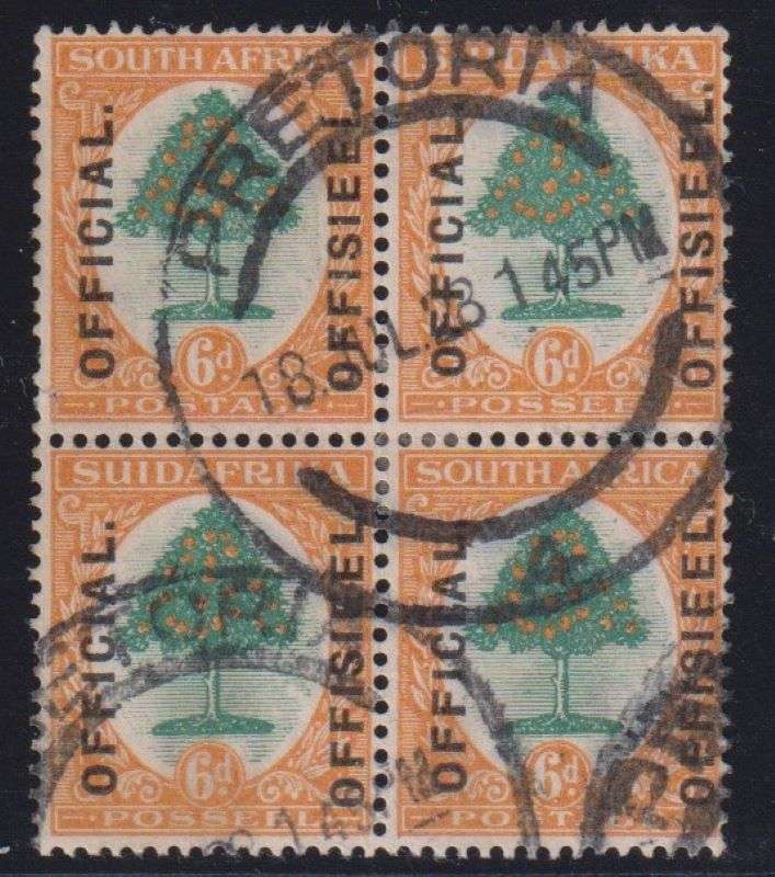 SA 1926 6d OFFICIAL BLOCK OF 4 SOUND USED - SACC O4- CV R2200+