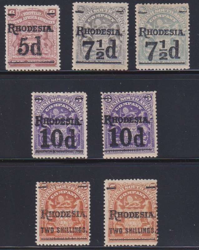 RHODESIA - BSAC 1909 SURCHARGES FINE HINGED MINT