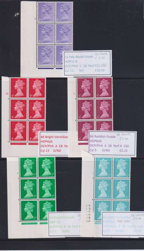 GREAT BRITAIN EARLY MACHIN CYLINDER BLOCKS UNMOUNTED MINT - NICE LOT