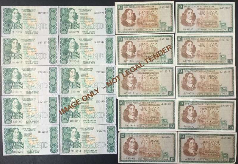 SOUTH AFRICAN TEN RAND  COLLECTION - TW DE JONGH & GPC DE KOCK