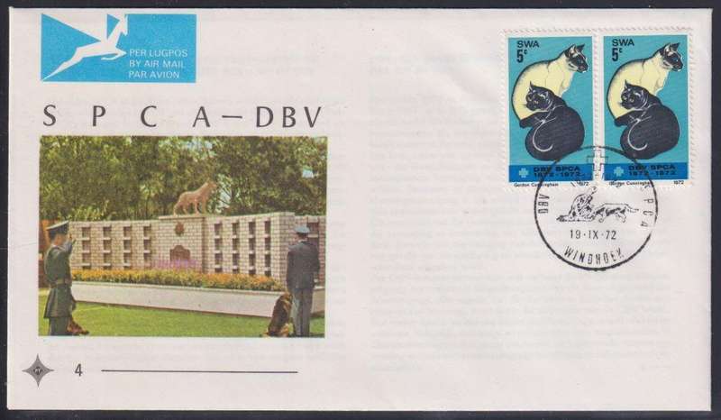 SWA 1972 SPCA "DOUBLE CATS"  FDC -SUPERB UNADDRESSED