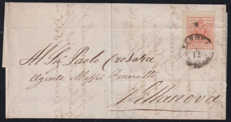 ITALY - 1854 ENTIRE VERONA TO VILLANOVA