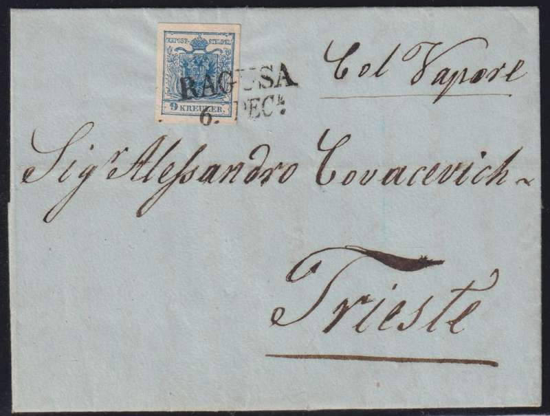 ITALY - 1857 ENTIRE REGUSA TO TRIESTE