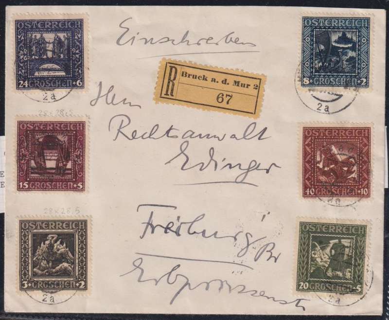 AUSTRIA 1929 REG COVER VIENNA FREIBURG COMPLETE SET ON COVER