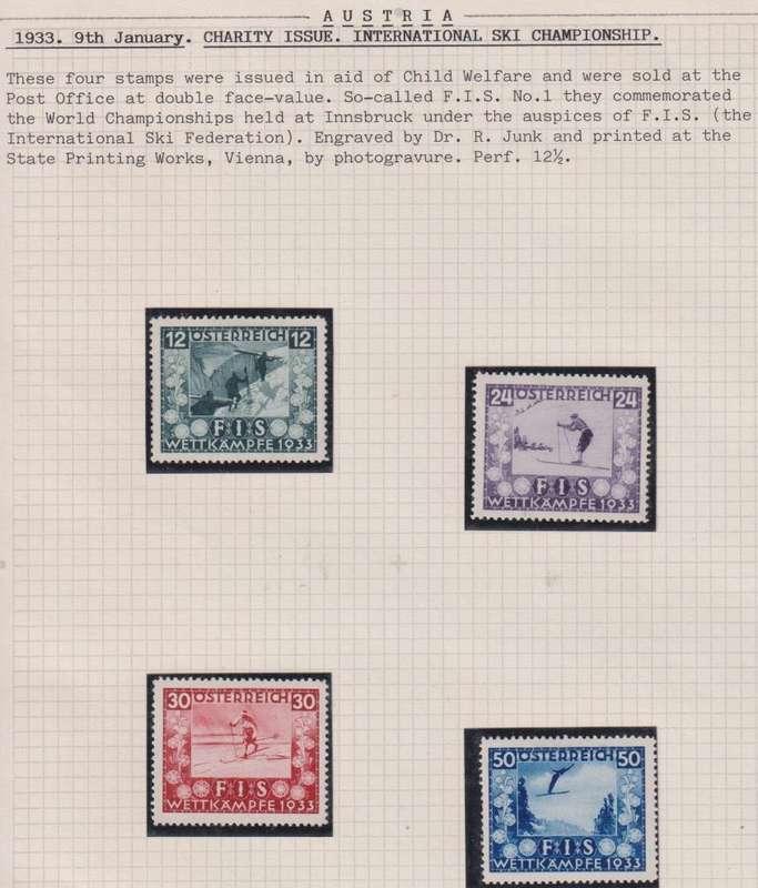 AUSTRIA  1933 SKIING SET FINE HINGED MINT - CV £400