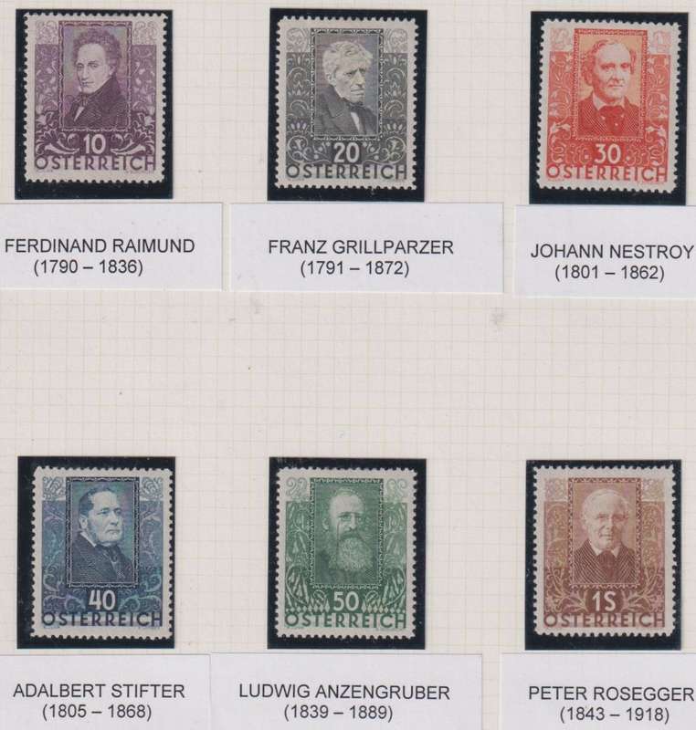 AUSTRIA  1931 AUTHORS SET FINE HINGED MINT - CV £150