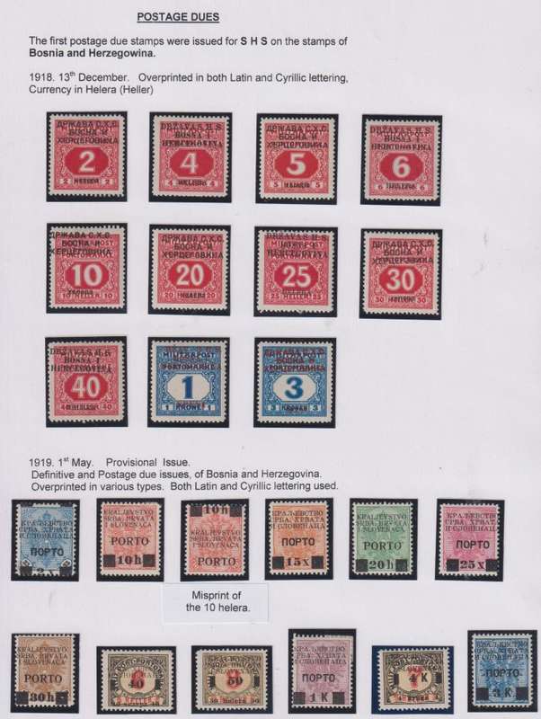 YUGOSLAVIA, BOSNIA, SLOVENIA 1918-1919 POSTAGE DUES & PROVISIONAL  ISSUES ON PAGE