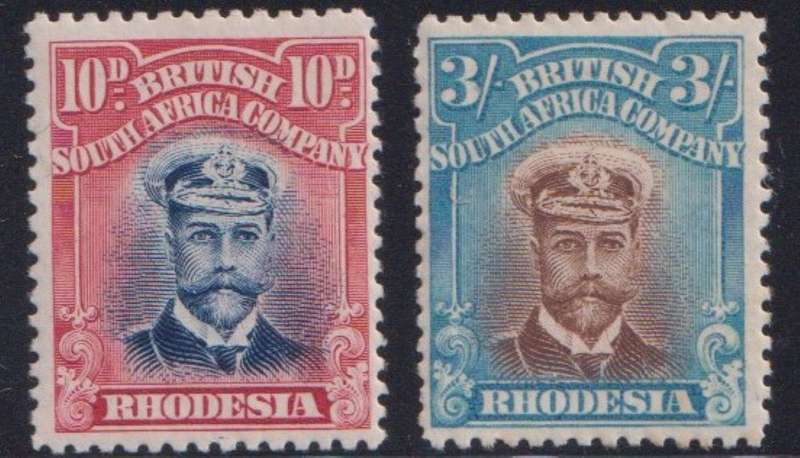 RHODESIA - BSAC 1913 10d & 3/- ADMIRALS FINE HINGED MINT