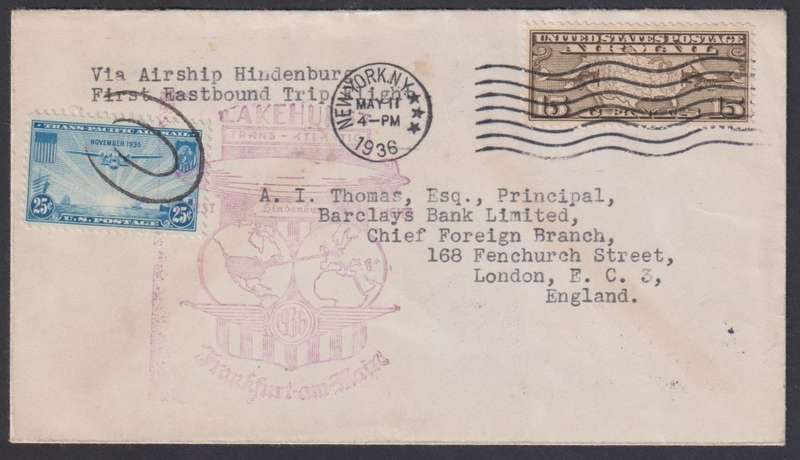 USA 1936 HINDENBURG ZEPPELIN COVER TO ENGLAND