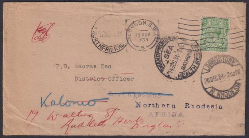 GB-NORTHERN RHODESIA WELL TRAVELLED COVER 1934