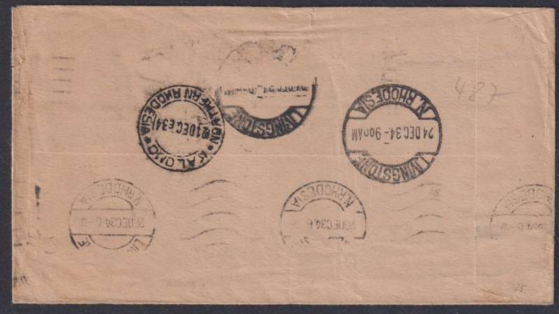 GB-NORTHERN RHODESIA WELL TRAVELLED COVER 1934