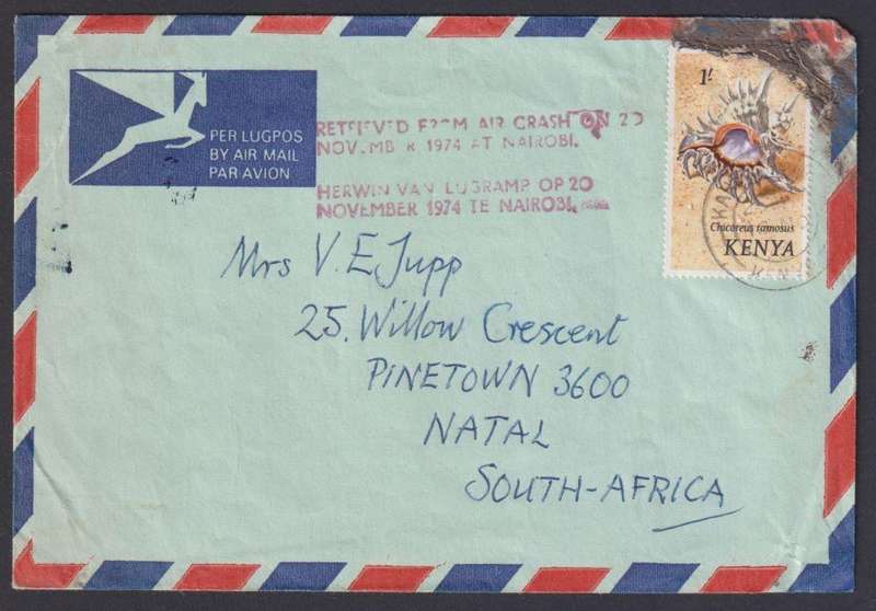 LUFTHANSA 1974 PLANE CRASH COVER - KENYA TO SA