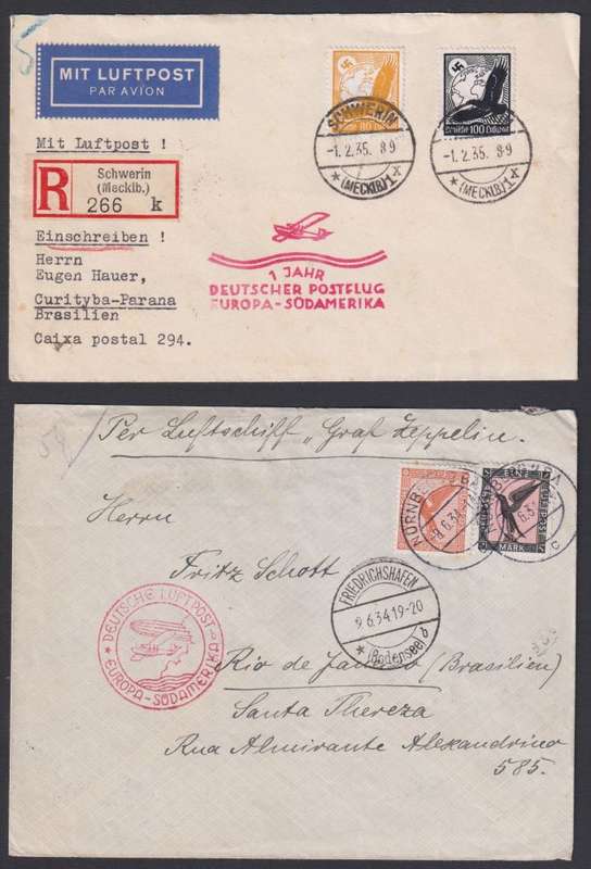 GERMANY-ZEPELLIN - CATAPULT -  3 COVERS TO BRAZIL & ARGENTINA