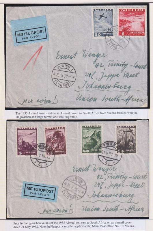 AUSTRIA 1935 AIRMAILS ON FLOWN COVERS