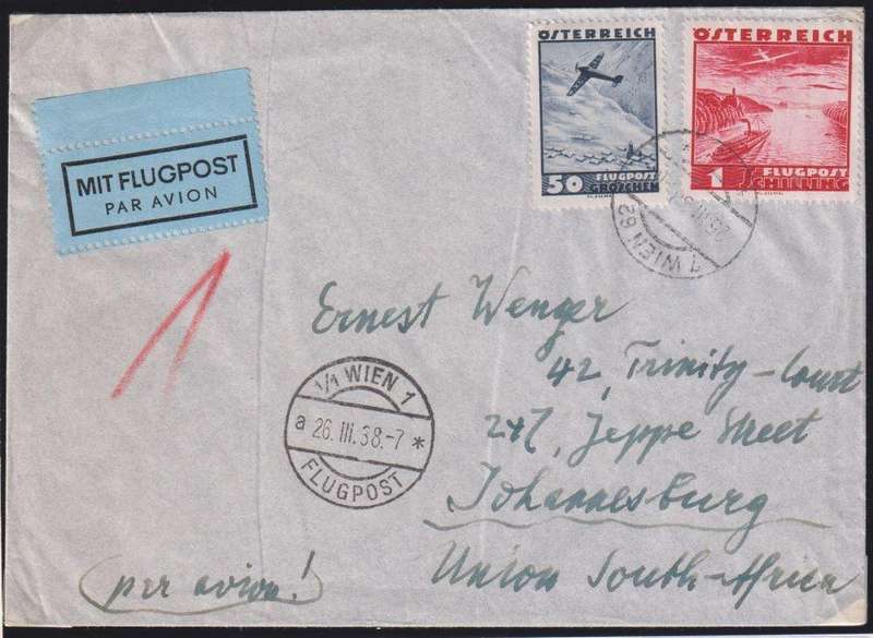 AUSTRIA 1935 AIRMAILS ON FLOWN COVERS