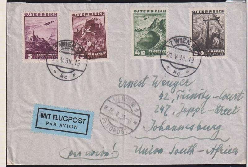 AUSTRIA 1935 AIRMAILS ON FLOWN COVERS