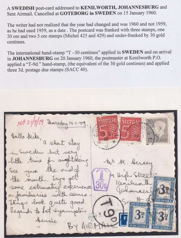 SA POSTAGE DUES WRITTEN UP COVERS/CARD