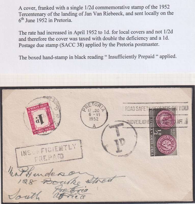 SA POSTAGE DUE COVERS - WRITTEN UP