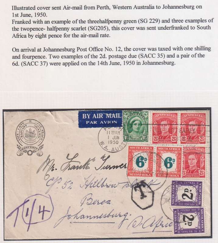 SA POSTAGE DUE COVERS - WRITTEN UP