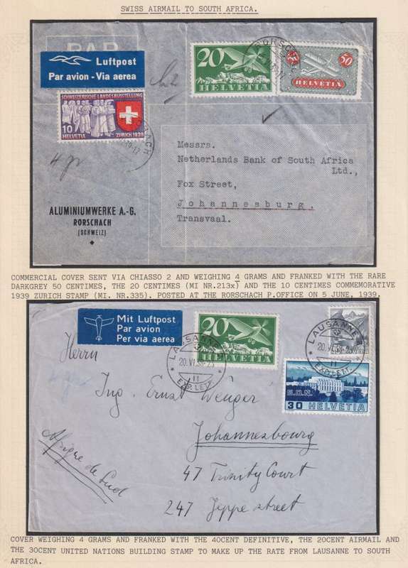 SWITZERLAND 1938-9 AIRMAIL COVERS - A SUPERB LOT!