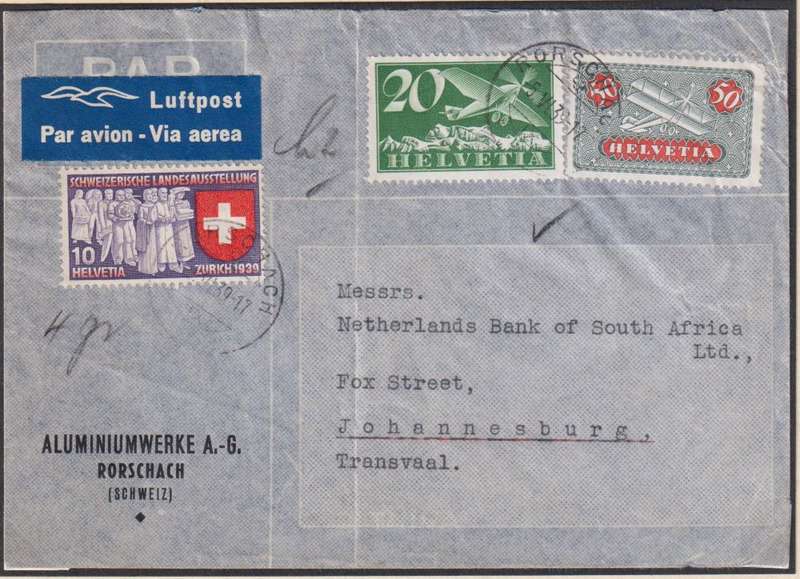 SWITZERLAND 1938-9 AIRMAIL COVERS - A SUPERB LOT!