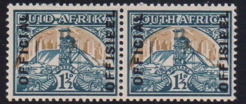 SA 1949 1 1/2d SCARCE OFFICIAL SUPERB UNMOUNTED MINT WITH 'GOLD' SHIFT SACC O39v CV R1600