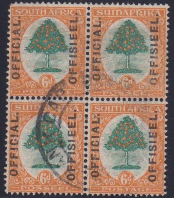 SA 1926 6d OFFICIALS BLOCK OF 4 USED