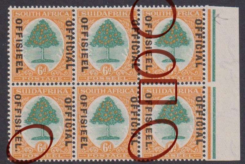 SA 1929 6d WITH "STOP AFTER OFFISIEEL ON E & A STAMPS" VARIETY MINT- SACC O10a/b CV R4400