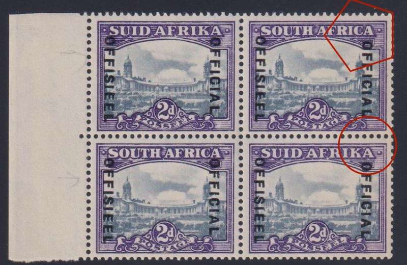 SA 1935 2d  OFFICIAL UNMOUNTED MINT BLOCK WITH DROPPED OFFICIAL ON RIGHT