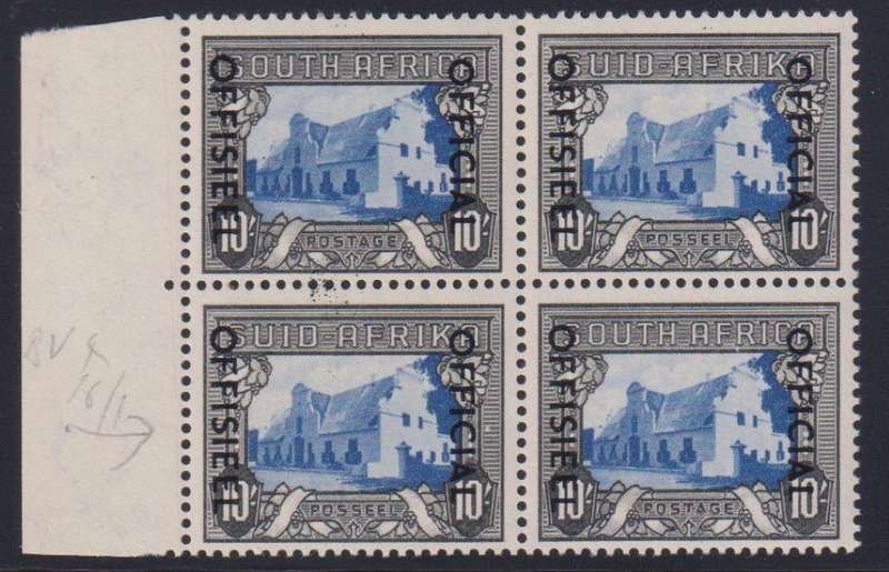 SA 1950 10/- OFFICIAL  BLOCK UNMOUNTED MINT - SACC O49
