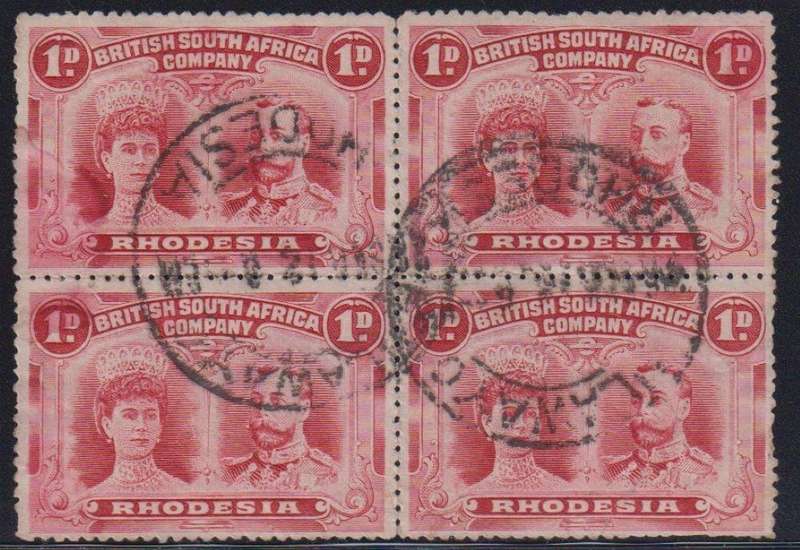RHODESIA-BSAC 1911 1d  BLOCKS USED - SG 123 & 125