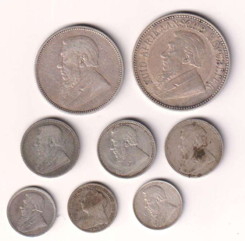 1896 ZAR Coin Collection - 8 coins -  3 x3d,  3 x 6d, , 2 shillings and 2/6 shillings