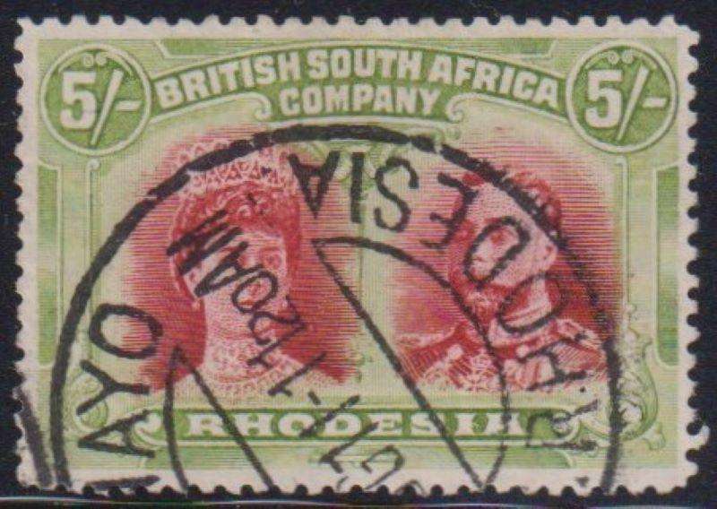 RHODESIA - BSAC 5/-  DOUBLE HEAD SG 160a FINE USED