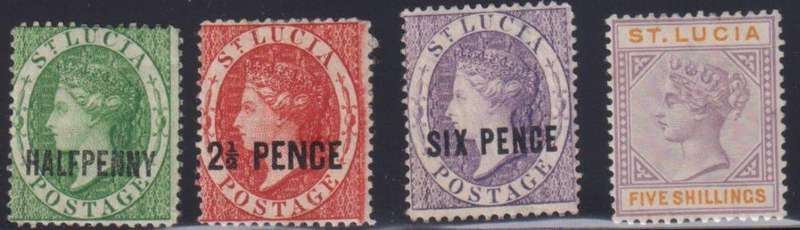 ST LUCIA QUEEN VICTORIA EARLY LOT TO 5/- HINGED MINT