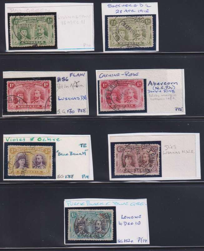 RHODESIA - BSAC 2/6  DOUBLE HEADS SOME NICE CANCELLATIONS