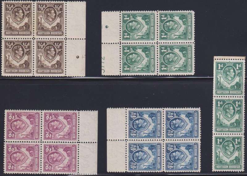 NORTHERN RHODESIA KGV1 BLOCKS & COIL STRIP UM