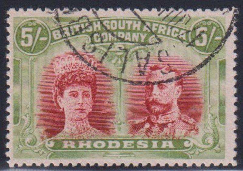 RHODESIA - BSAC 1910 5/- DOUBLE HEAD SUPERB USED SACC 160a