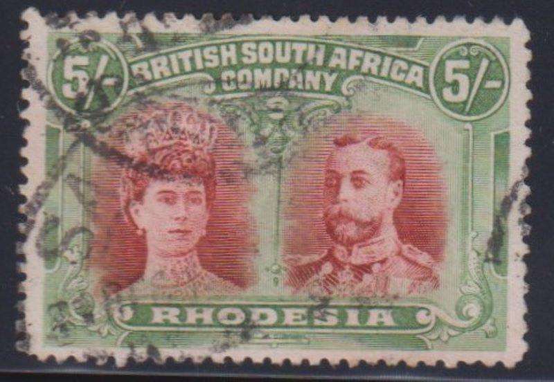 RHODESIA - BSAC 1910 5/-  DOUBLE HEAD SOUND USED SG 159 CV £425