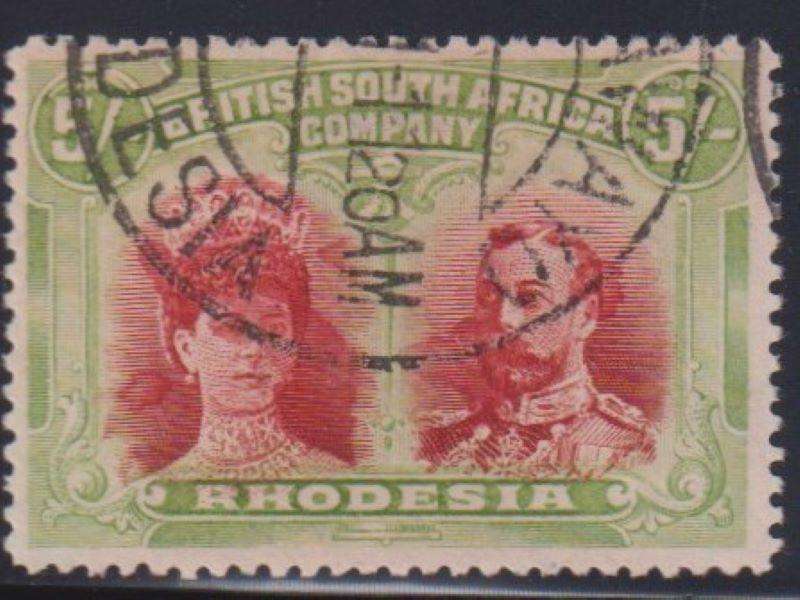 RHODESIA - BSAC 1910 5/-  DOUBLE HEAD FINE  USED SG 160 CV £200